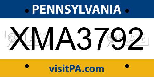 XMA3792 Pennsylvania License Plate