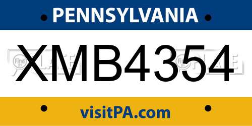 XMB4354 Pennsylvania License Plate