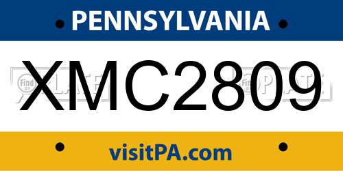 XMC2809 Pennsylvania License Plate