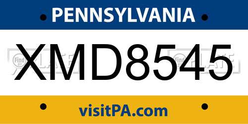 XMD8545 Pennsylvania License Plate
