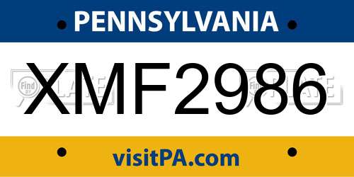 XMF2986 Pennsylvania License Plate