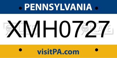 XMH0727 Pennsylvania License Plate