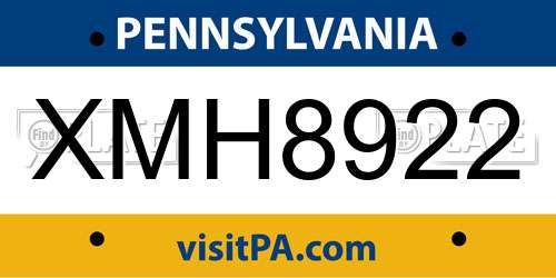XMH8922 Pennsylvania License Plate