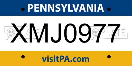 XMJ0977 Pennsylvania License Plate