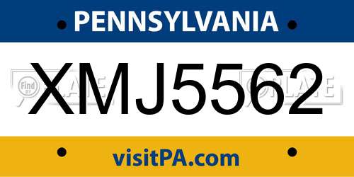 XMJ5562 Pennsylvania License Plate