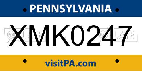 XMK0247 Pennsylvania License Plate