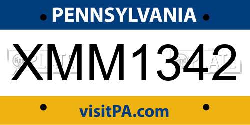XMM1342 Pennsylvania License Plate