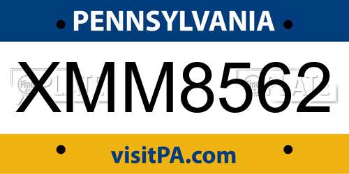 XMM8562 Pennsylvania License Plate