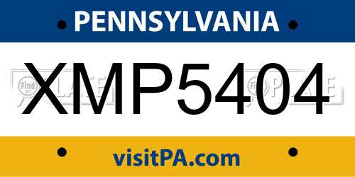 XMP5404 Pennsylvania License Plate