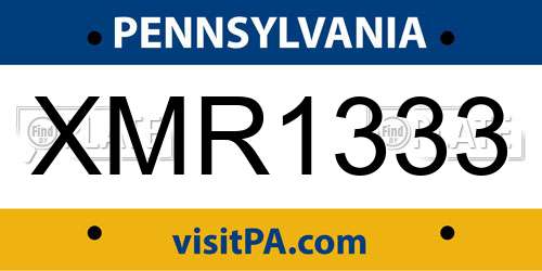 XMR1333 Pennsylvania License Plate