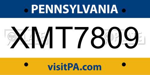 XMT7809 Pennsylvania License Plate