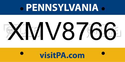 XMV8766 Pennsylvania License Plate