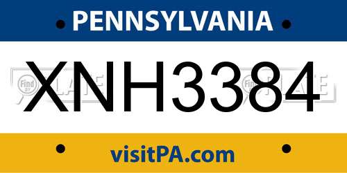 XNH3384 Pennsylvania License Plate