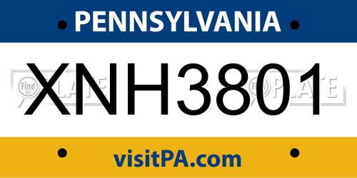 XNH3801 Pennsylvania License Plate