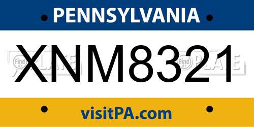 XNM8321 Pennsylvania License Plate