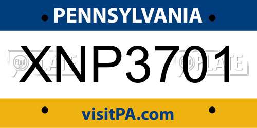 XNP3701 Pennsylvania License Plate