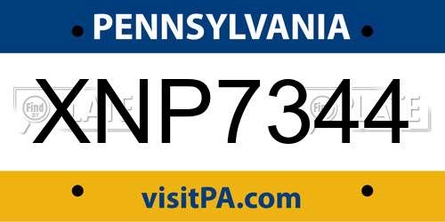 XNP7344 Pennsylvania License Plate