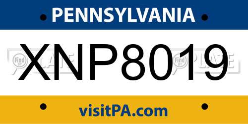 XNP8019 Pennsylvania License Plate