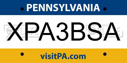 XPA3BSA Pennsylvania License Plate
