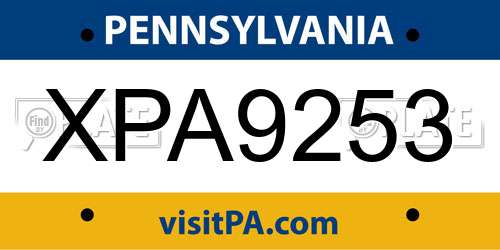 XPA9253 Pennsylvania License Plate