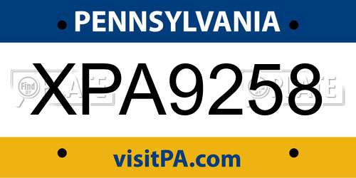XPA9258 Pennsylvania License Plate