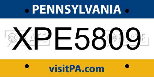 XPE5809 Pennsylvania License Plate