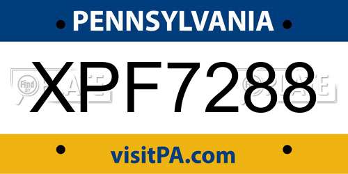 XPF7288 Pennsylvania License Plate