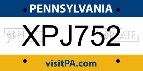 XPJ752 Pennsylvania License Plate