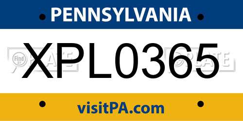 XPL0365 Pennsylvania License Plate