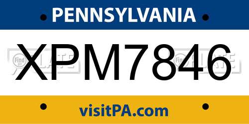 XPM7846 Pennsylvania License Plate