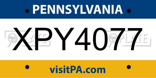 XPY4077 Pennsylvania License Plate