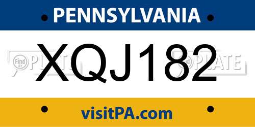 XQJ182 Pennsylvania License Plate