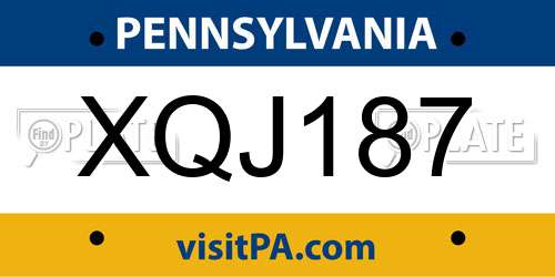 XQJ187 Pennsylvania License Plate