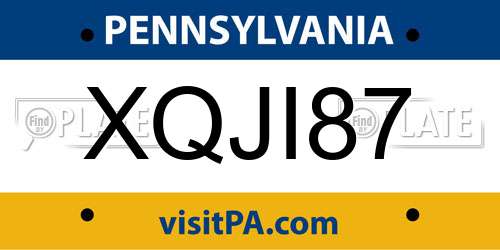 XQJI87 Pennsylvania License Plate
