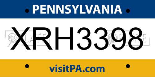 XRH3398 Pennsylvania License Plate