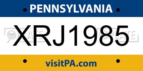 XRJ1985 Pennsylvania License Plate