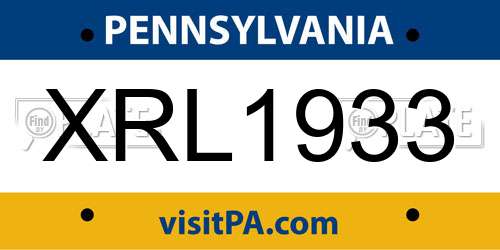 XRL1933 Pennsylvania License Plate