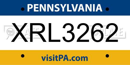 XRL3262 Pennsylvania License Plate