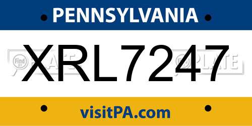 XRL7247 Pennsylvania License Plate
