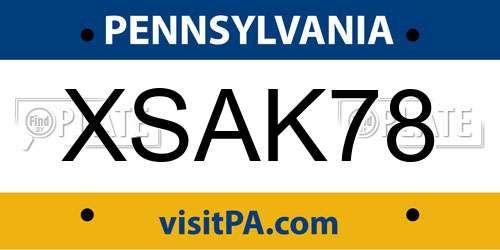 XSAK78 Pennsylvania License Plate
