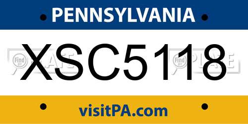 XSC5118 Pennsylvania License Plate