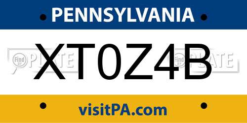 XT0Z4B Pennsylvania License Plate