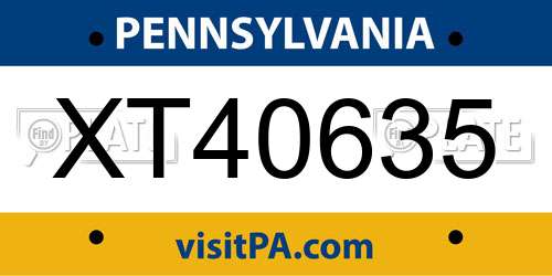 XT40635 Pennsylvania License Plate