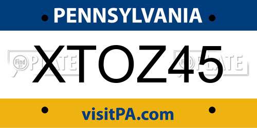 XTOZ45 Pennsylvania License Plate