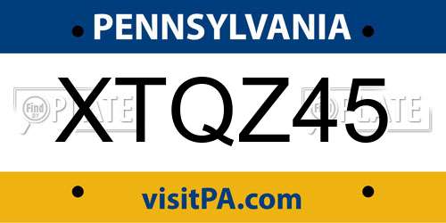 XTQZ45 Pennsylvania License Plate