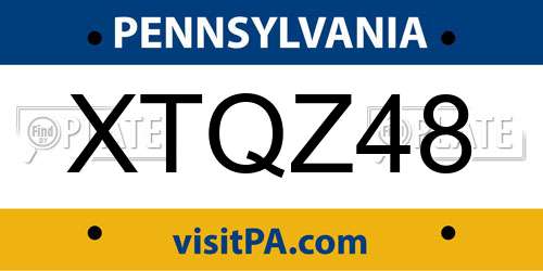 XTQZ48 Pennsylvania License Plate