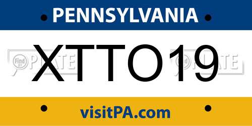 XTTO19 Pennsylvania License Plate