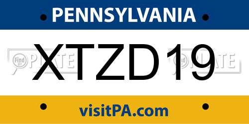 XTZD19 Pennsylvania License Plate