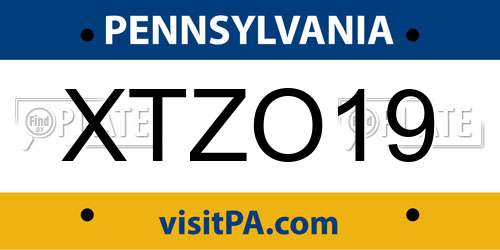 XTZO19 Pennsylvania License Plate