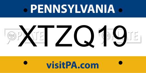 XTZQ19 Pennsylvania License Plate
